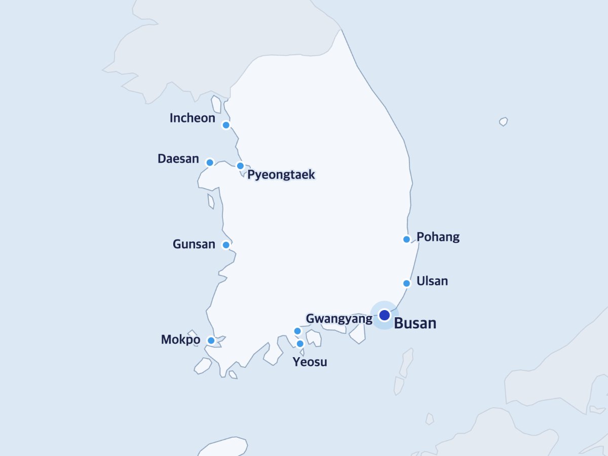 10 domestic service ports · registered with every port authority except Jeju